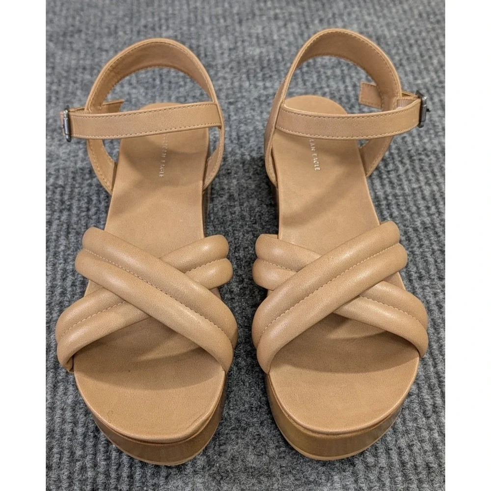 American Eagle Chunky Platform Sandal Womens 9.5 Tan Minimalist‎ Casual Resort